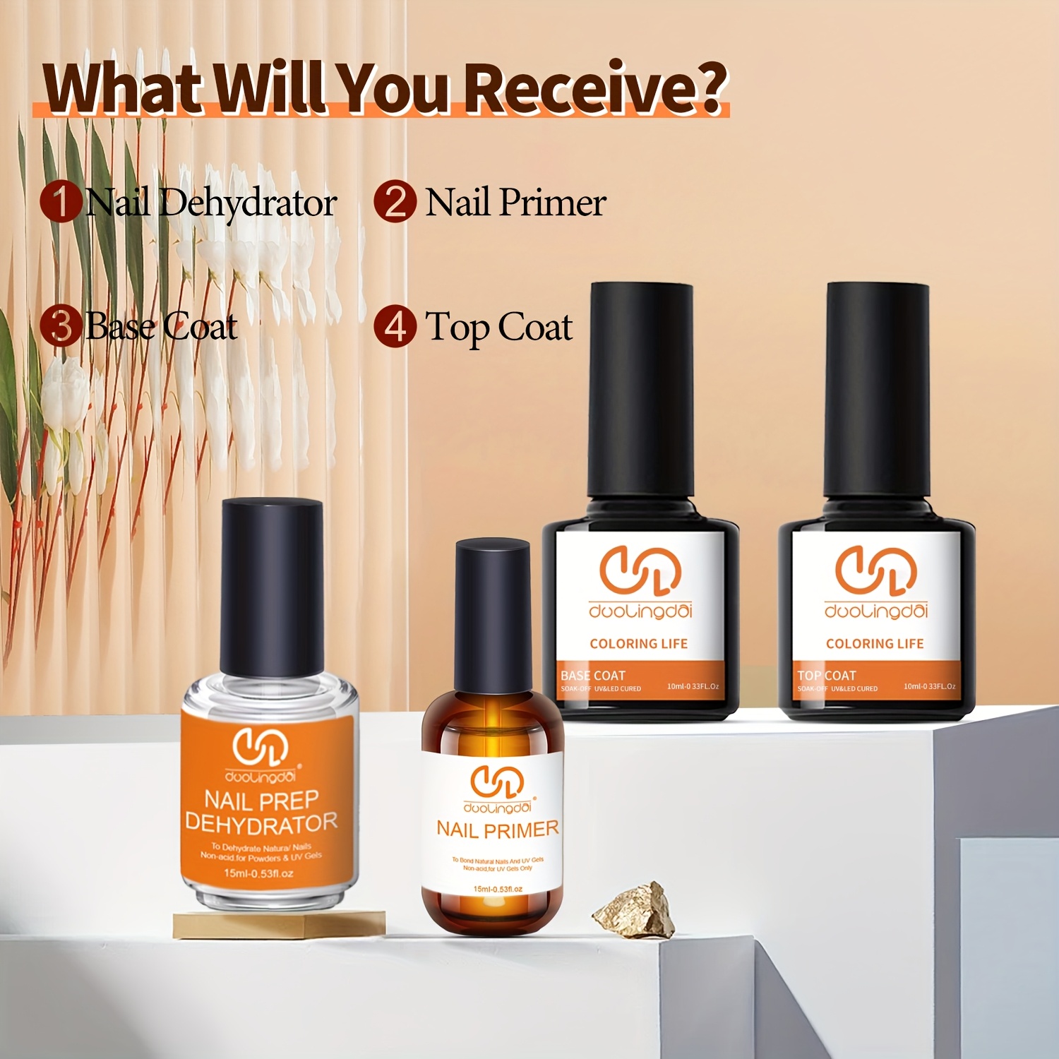 4pcs Top Coat & Base Gel, Prof - Nail Dehydrator Primer review and price